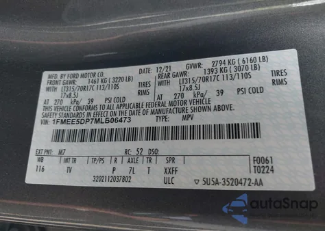 2021 Ford Bronco Wildtrak from USA, damaged, VIN 1FMEE5DP7MLB06473